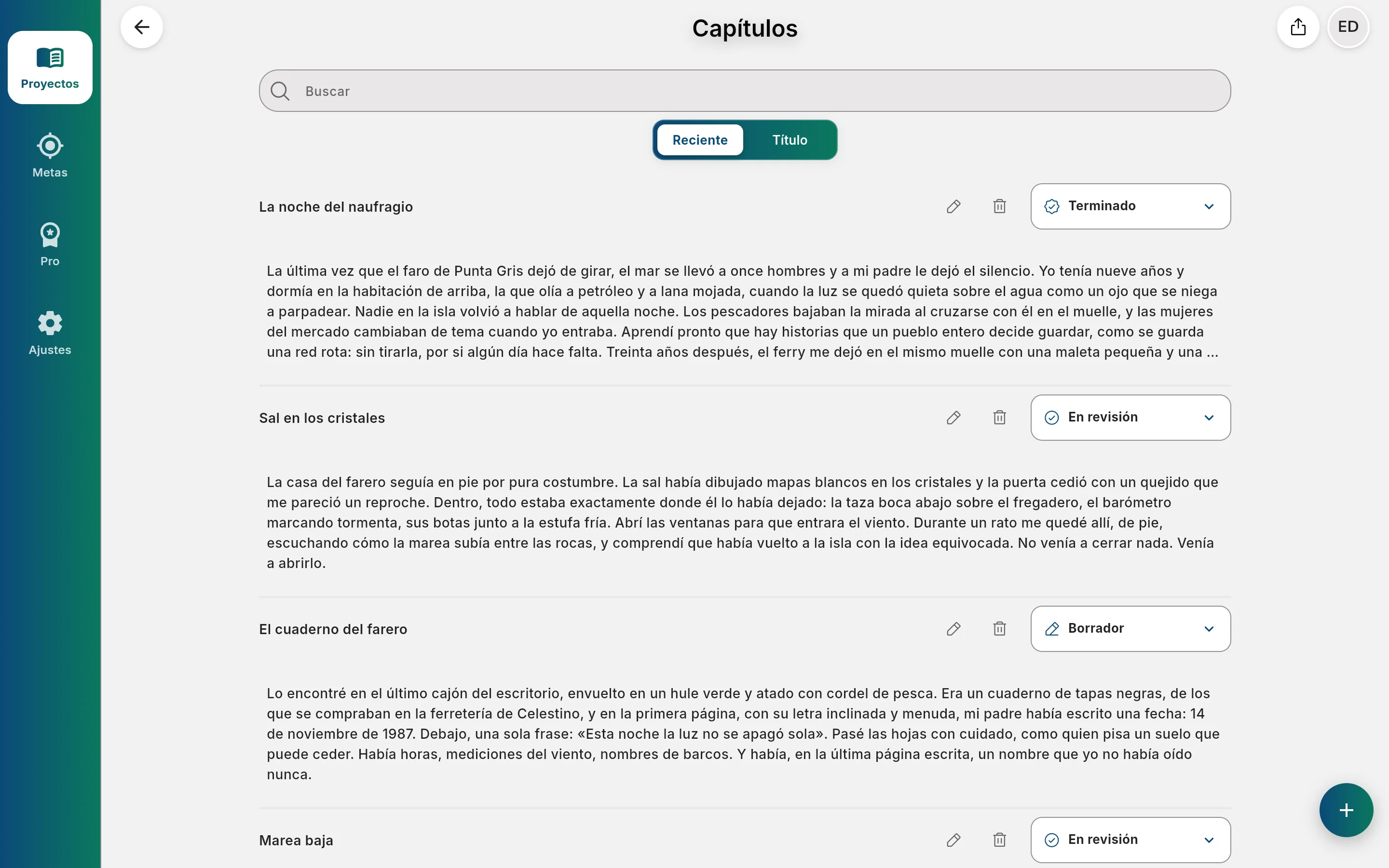 Vista de capítulos de Other Twist en el escritorio